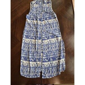 GB Boho Kimono Duster Women Medium Blue and White Floral Cover Up Swim Medium